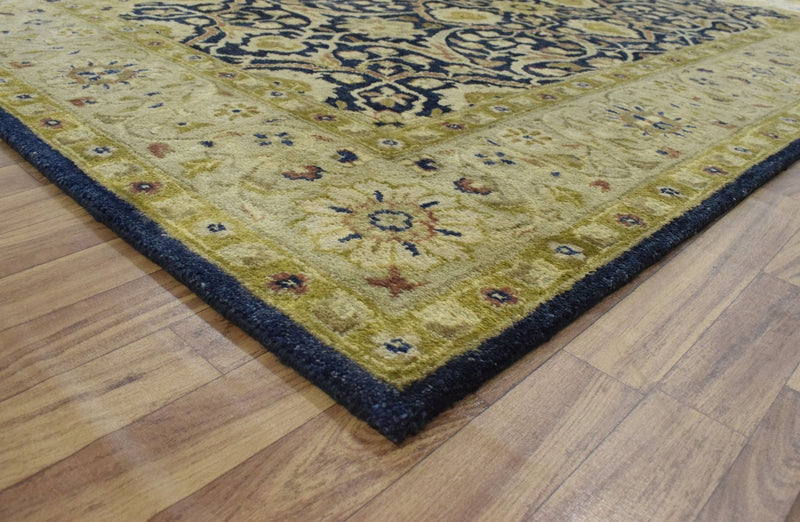 5x8 Blue and Camel Wool Area Rug | Handmade Area rug made with fine wool