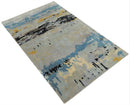 Blue and Silver Modern Abstract Hand Tufted Wool Area Rug 5x8