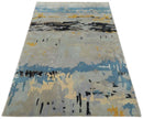 Blue and Silver Modern Abstract Hand Tufted Wool Area Rug 5x8