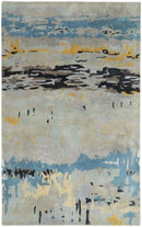 Blue and Silver Modern Abstract Hand Tufted Wool and Art Silk 5x8 Area Rug
