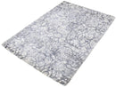 Silver and Ivory Viscose Hand Loomed Area Rug 5x8 - Modern Floral