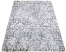 Silver and Ivory Viscose Hand Loomed Area Rug 5x8 - Modern Floral