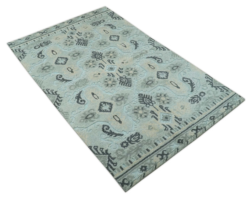 5x8 Blue, Silver and Charcoal Traditional Mamluk Design Hand Knotted wool Area Rug