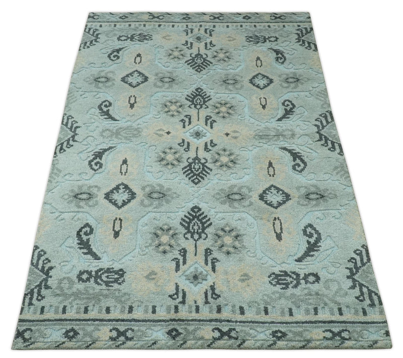 5x8 Blue, Silver and Charcoal Traditional Mamluk Design Hand Knotted wool Area Rug