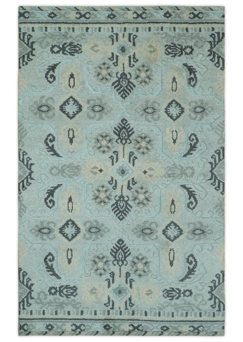 5x8 Blue, Silver and Charcoal Traditional Mamluk Design Hand Knotted wool Area Rug