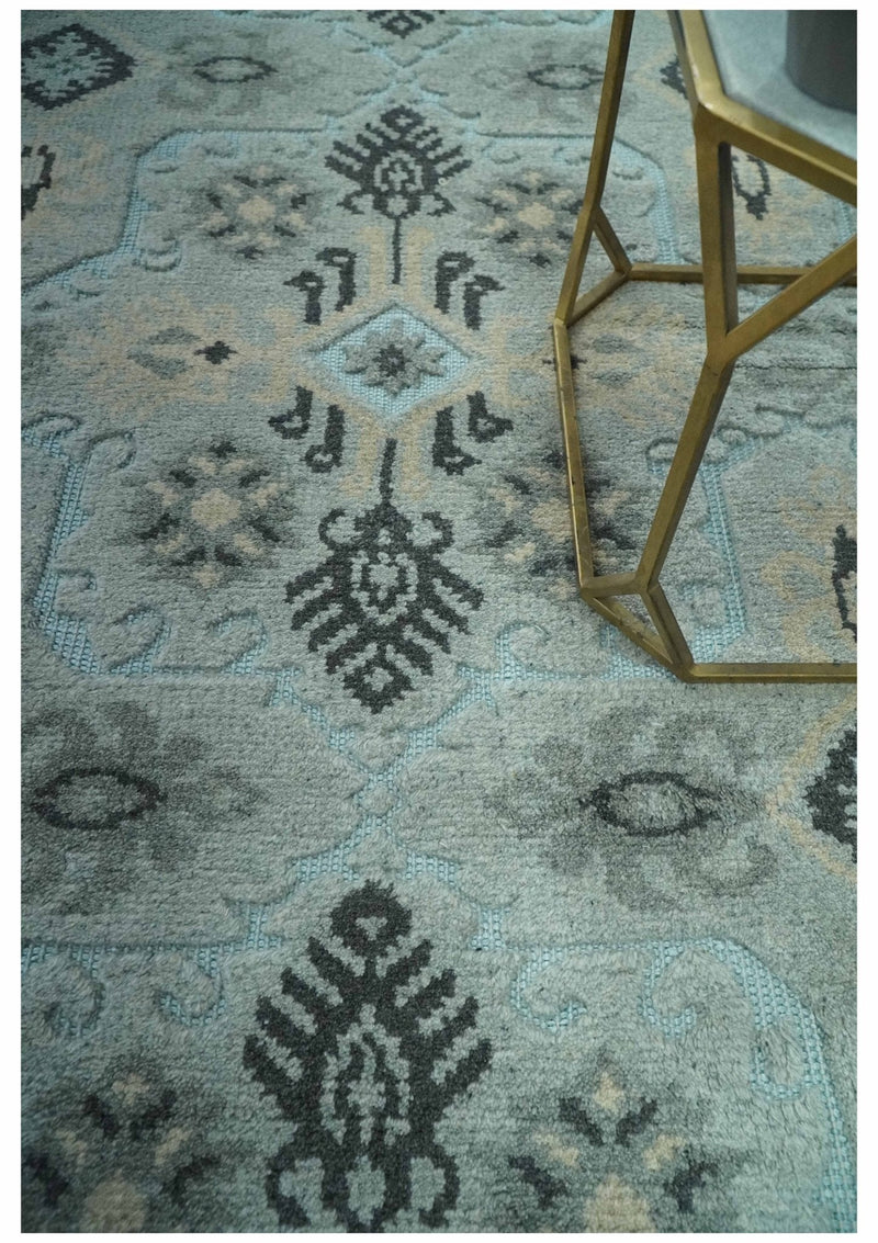 5x8 Blue, Silver and Charcoal Traditional Mamluk Design Hand Knotted wool Area Rug