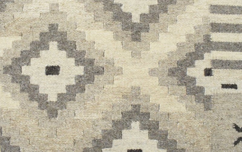 5x8 Dhurrie Rug, Beige Brown Tribal Pattern Wool Rug