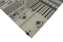 Beige Dhurrie Wool Area Rug - Modern Tribal Pattern Handwoven