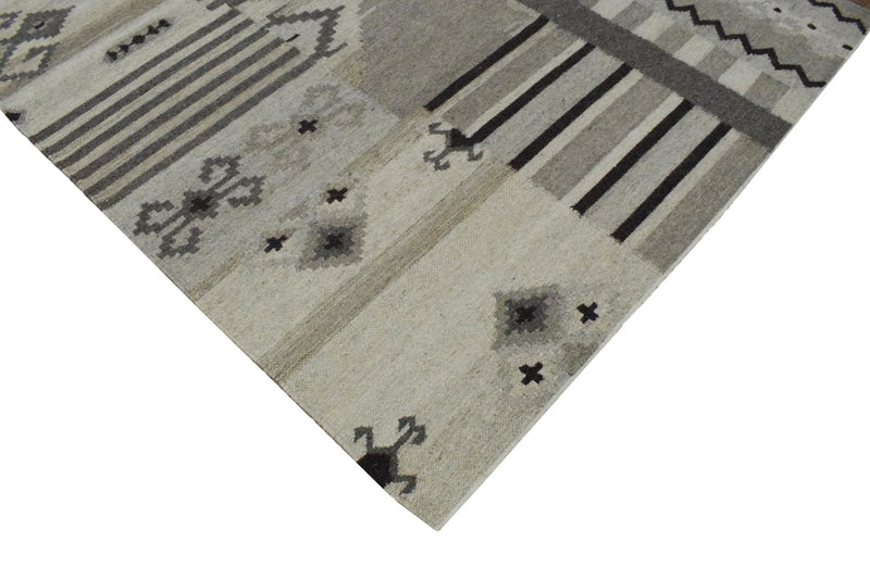 5x8 Dhurrie Rug, Beige Brown Tribal Pattern Wool Rug