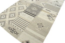 Beige Dhurrie Wool Area Rug - Modern Tribal Pattern Handwoven