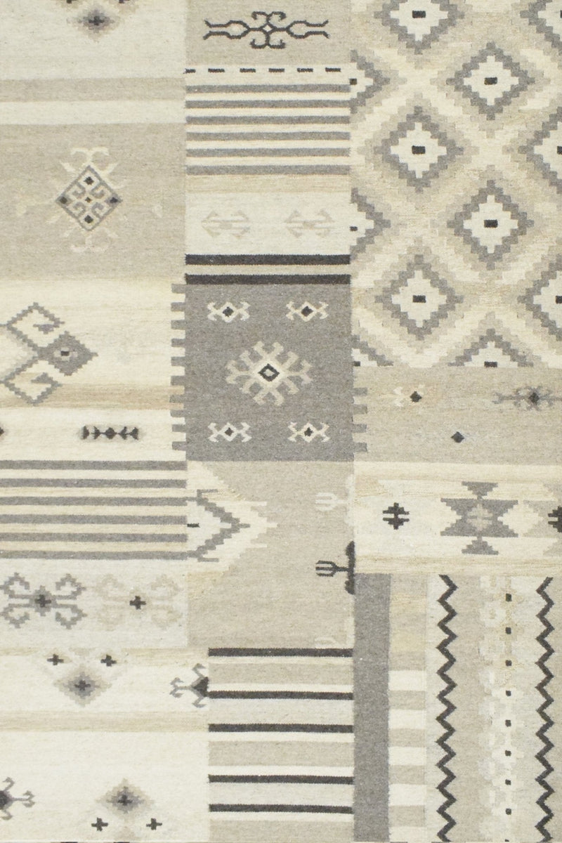 5x8 Dhurrie Rug, Beige Brown Tribal Pattern Wool Rug