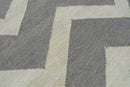 Modern Chevron Gray and Beige Dhurrie Wool Polyester 5x8 Rug