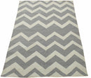 Modern Geometric Gray and Beige Chevron Wool Polyester Dhurrie Area Rug 5x8 Flat Woven