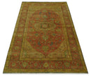 5x8 Gold and Rust Heriz Serapi Traditional Vintage Antique Hand Knotted Wool Area Rug