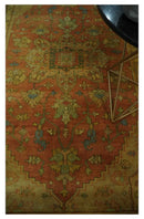 5x8 Gold and Rust Heriz Serapi Traditional Vintage Antique Hand Knotted Wool Area Rug