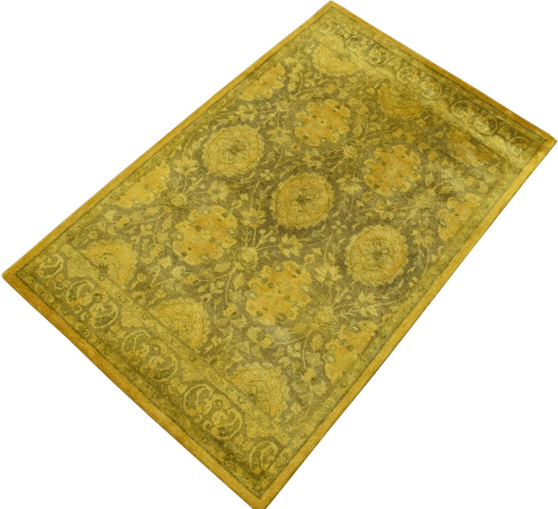 5x8 Gold Handmade Overdyed Wool Area Rug | TUF7