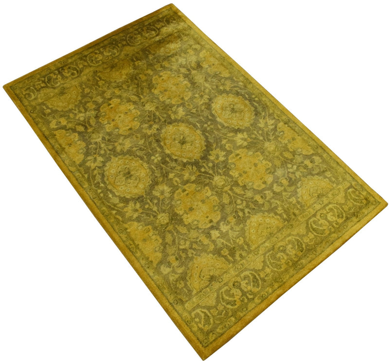 5x8 Gold Handmade Overdyed Wool Area Rug | TUF7