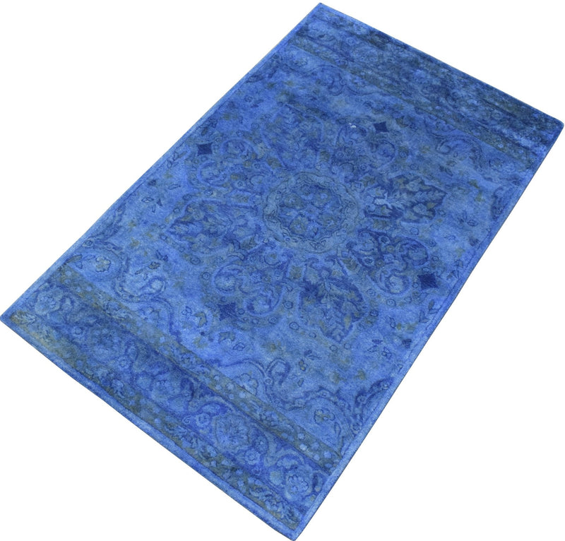 5x8 Blue Handmade Overdyed Wool Area Rug , Accent Rug, Kitchen, Living Room Rug | TUF8