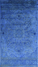 Overdyed Traditional Blue Hand Tufted Wool 5x8 Area Rug