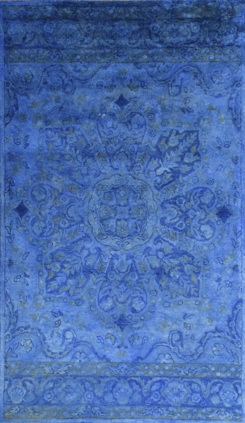 5x8 Blue Handmade Overdyed Wool Area Rug , Accent Rug, Kitchen, Living Room Rug | TUF8