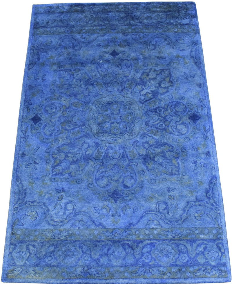 5x8 Blue Handmade Overdyed Wool Area Rug , Accent Rug, Kitchen, Living Room Rug | TUF8