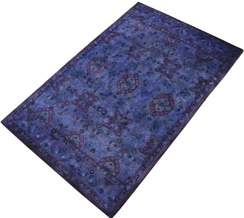 Custom Made Purple Handmade Overdyed Premium Wool Area Rug