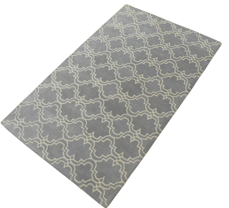 5x8 Gray and Beige Wool Area Rug | Handmade Area rug made with fine wool