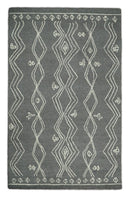 5x8 Gray and White Tribal Hand Hooked Textured Loop Area Rug | TRIB1