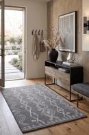 Gray and White Tribal Wool Area Rug 5x8 - Hand Tufted Loop Pile