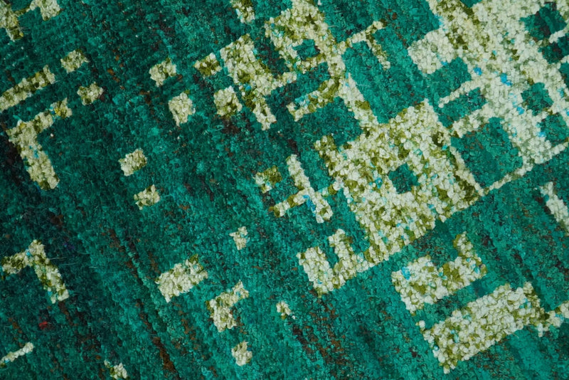 5x8 Green and Olive Hand Knotted Modern Abstract Contemporary Recycled Silk Rug