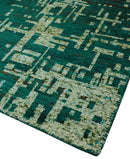 5x8 Green and Olive Hand Knotted Modern Abstract Contemporary Recycled Silk Rug