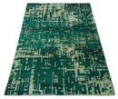 5x8 Green and Olive Hand Knotted Modern Abstract Contemporary Recycled Silk Rug