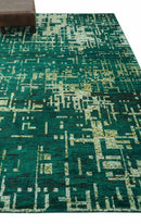 5x8 Green and Olive Hand Knotted Modern Abstract Contemporary Recycled Silk Rug