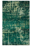5x8 Green and Olive Hand Knotted Modern Abstract Contemporary Recycled Silk Rug