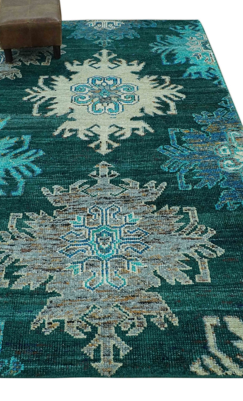 5x8 Green, Ivory and Blue Traditional Large design hand knotted wool area rug