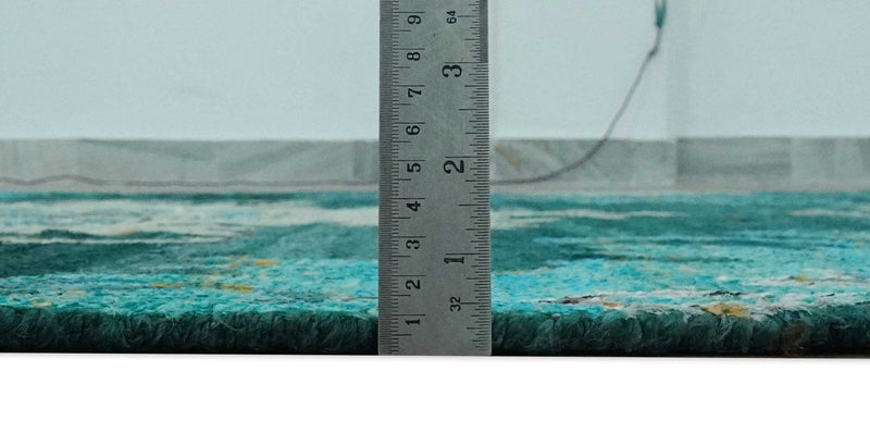 5x8 Green, Ivory and Blue Traditional Large design hand knotted wool area rug