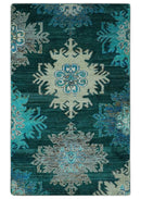 5x8 Green, Ivory and Blue Traditional Large design hand knotted wool area rug