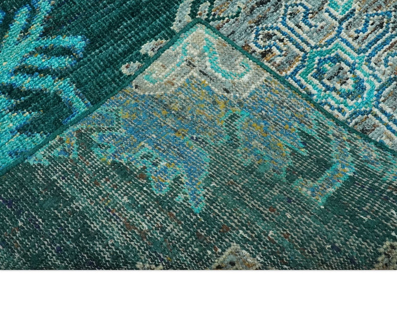 5x8 Green, Ivory and Blue Traditional Large design hand knotted wool area rug