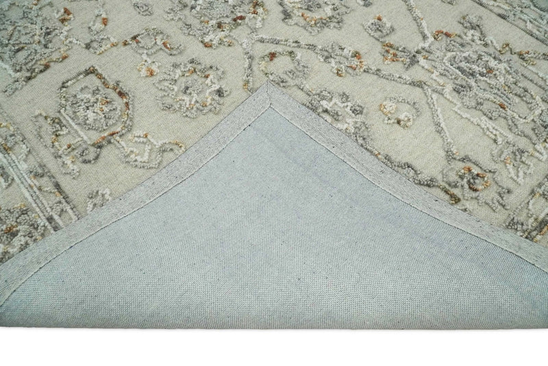 5x8 Hand Hooked Beige and Silver Wool Textured Loop Area Rug | GAR2