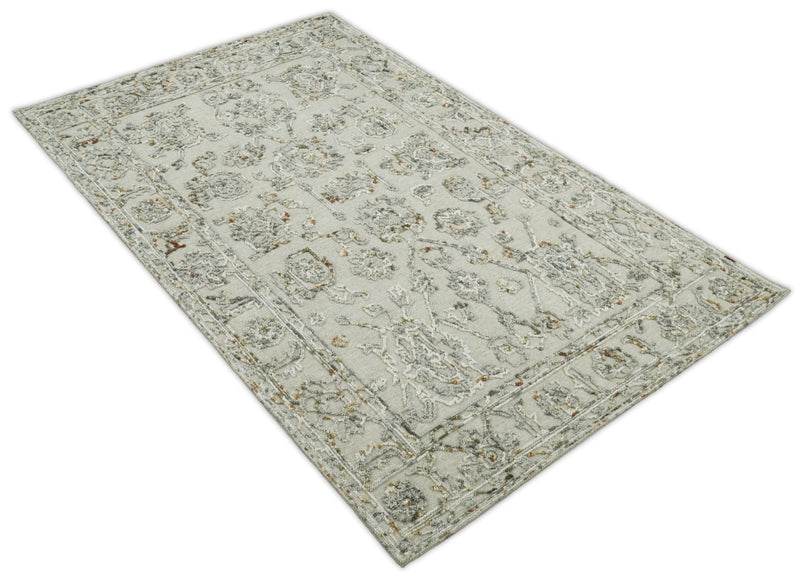 5x8 Hand Hooked Beige and Silver Wool Textured Loop Area Rug | GAR2