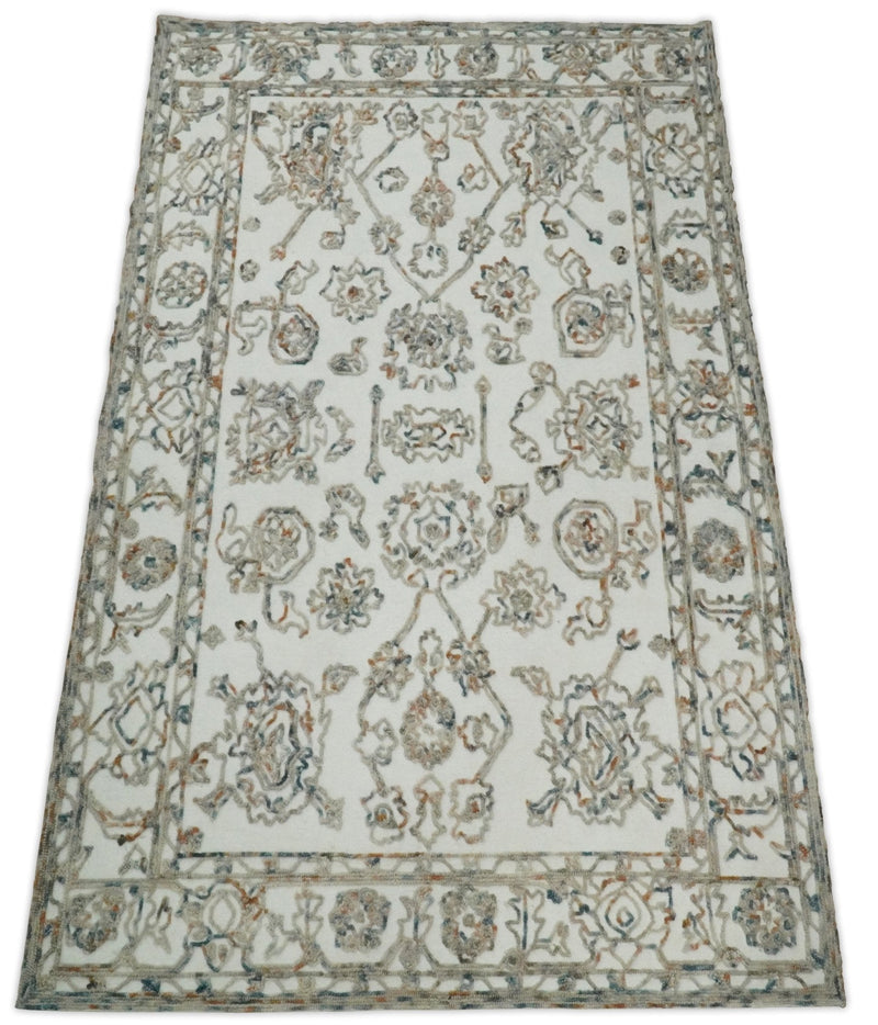 5x8 Hand Hooked Blue and Beige Wool Textured Loop Area Rug | GAR11