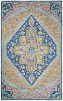 Kids, Nursery and Living Room Rug Hand Tufted Blue and Pink Wool Textured Loop Multi Size Area Rug