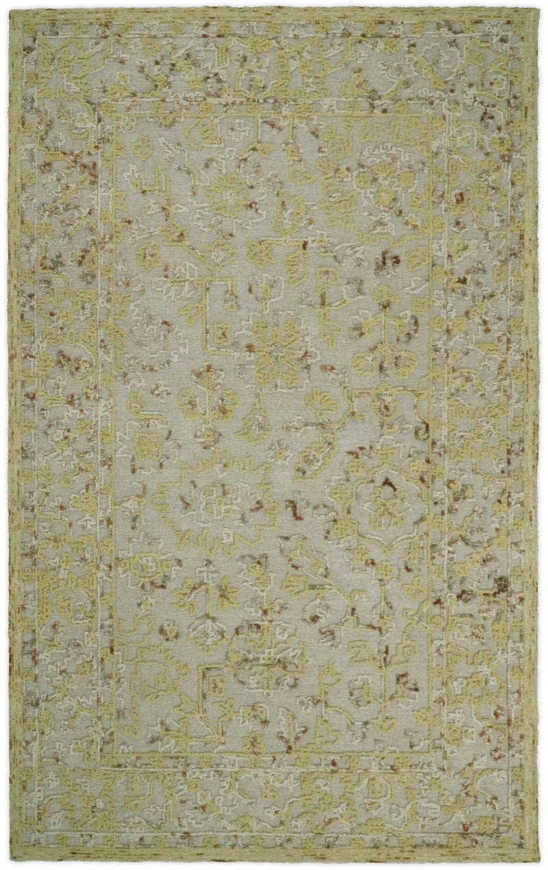 5x8 Hand Hooked Yellow and Ivory Wool Textured Loop Area Rug | GAR6