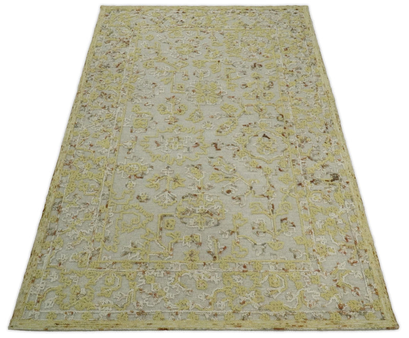 5x8 Hand Hooked Yellow and Ivory Wool Textured Loop Area Rug | GAR6