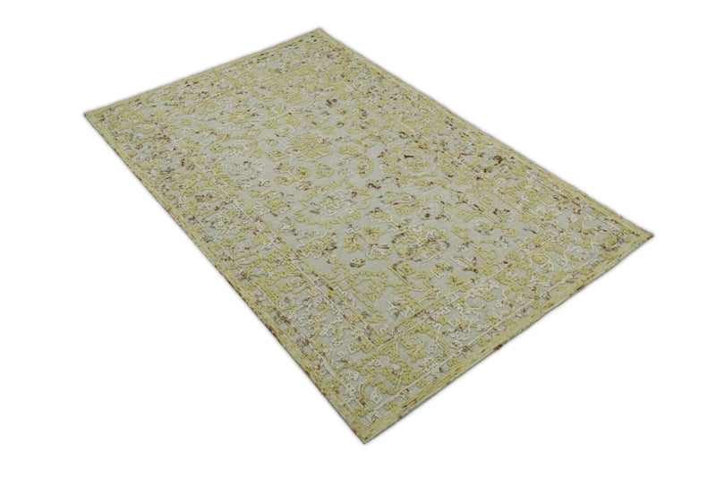 5x8 Hand Hooked Yellow and Ivory Wool Textured Loop Area Rug | GAR6