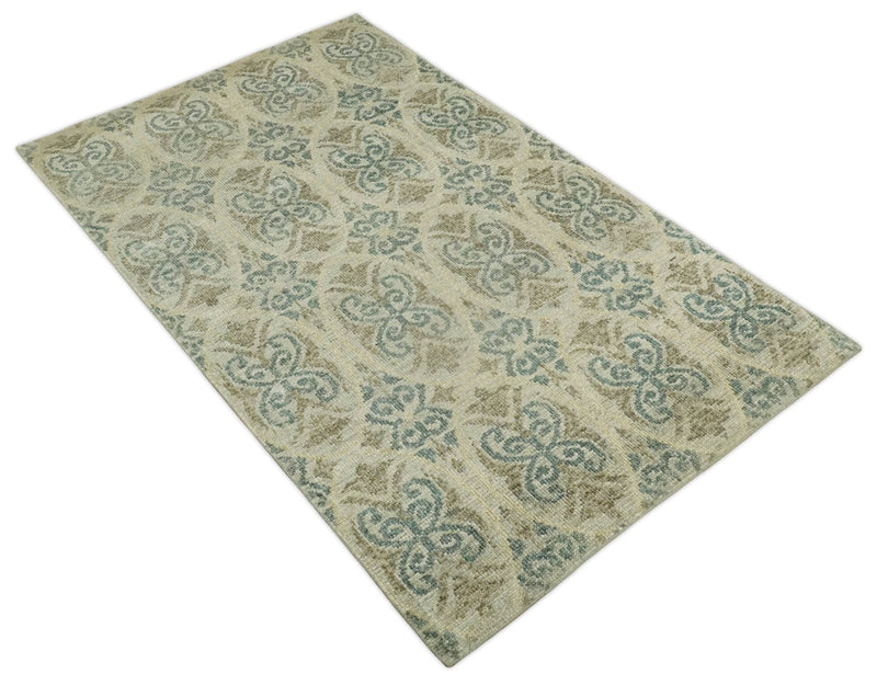 5x8 Hand Knotted Beige, Blue and Camel Modern Persian Style Contemporary Bamboo Silk Area Rug | OP71