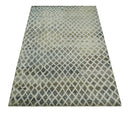 5x8 Hand Knotted Beige, Charcoal and Olive Modern Diamond Geometric Contemporary Recycled Silk Area Rug | OP87