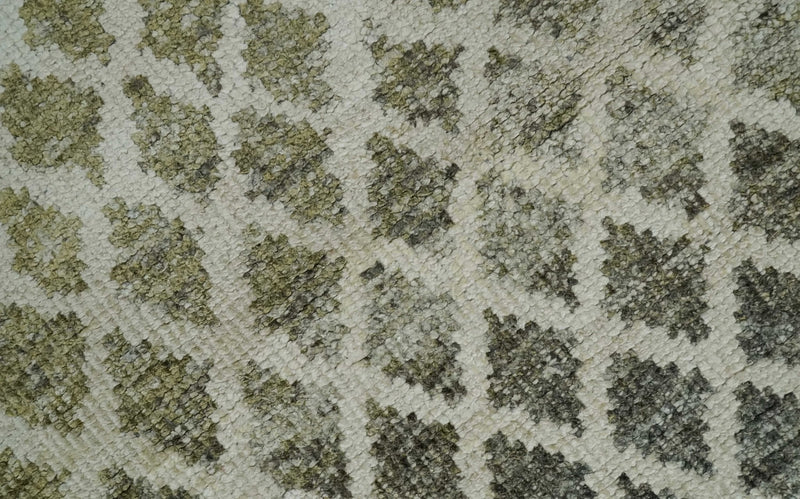 5x8 Hand Knotted Beige, Charcoal and Olive Modern Diamond Geometric Contemporary Recycled Silk Area Rug | OP87