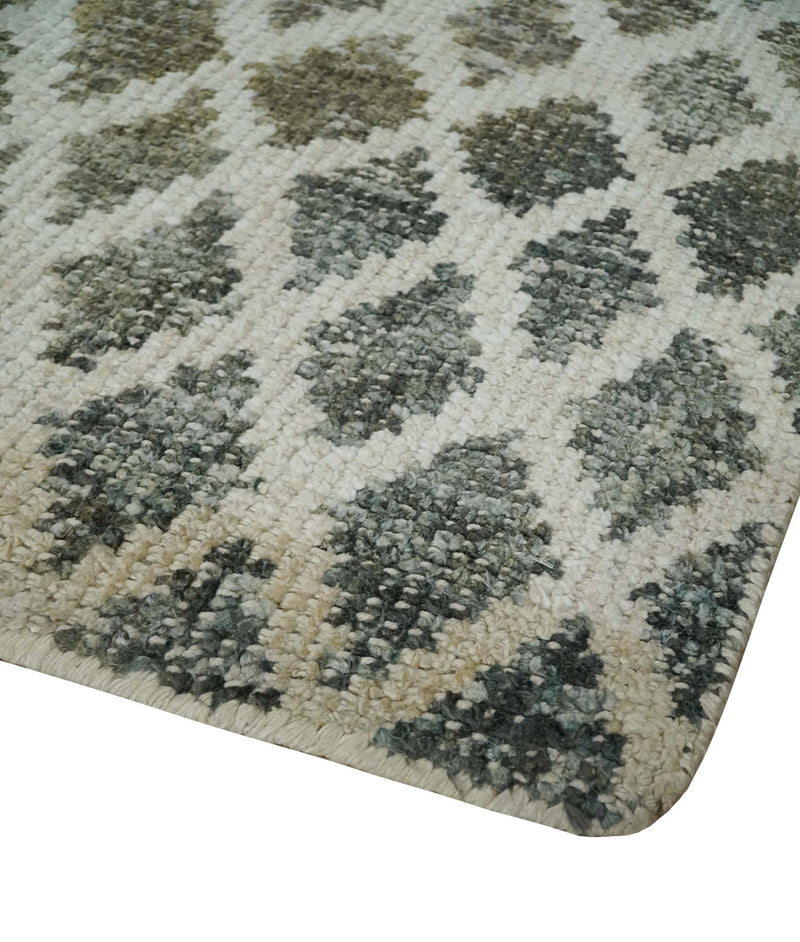 5x8 Hand Knotted Beige, Charcoal and Olive Modern Diamond Geometric Contemporary Recycled Silk Area Rug | OP87