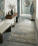 Hand Knotted Beige Charcoal Olive Diamond Geometric Area Rug 5x8